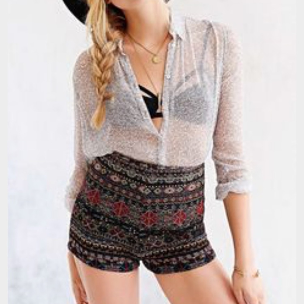Ecote Multicolor Patterned High-Waist Shorts